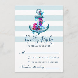 Nautical Blue Stripes Waterverf Anchor RSVP-kaart Advieskaart