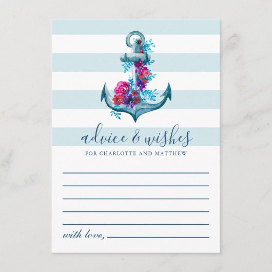 Nautical Blue Stripes Waterverf Anchor Wedding Advieskaart (Voorkant)