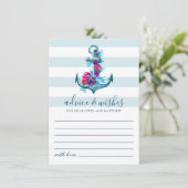 Nautical Blue Stripes Waterverf Anchor Wedding Advieskaart (Staand voorkant)