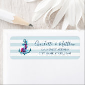 Nautical Blue Stripes Waterverf Anchor Wedding Etiket (Insitu)