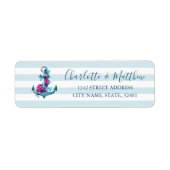Nautical Blue Stripes Waterverf Anchor Wedding Etiket (Voorkant)