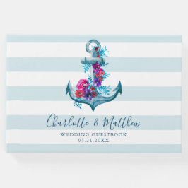 Nautical Blue Stripes Waterverf Anchor Wedding Gastenboek