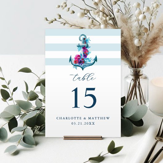 Nautical Blue Stripes Waterverf Anchor Wedding Kaart