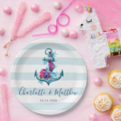 Nautical Blue Stripes Waterverf Anchor Wedding Papieren Bordje (Feest)