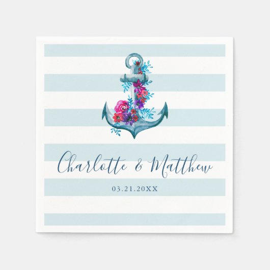 Nautical Blue Stripes Waterverf Anchor Wedding Servet (Voorkant)