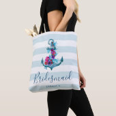Nautical Blue Stripes Waterverf Anker Bruidsmeisje Tote Bag (Dichtbij)