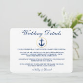 Nautical Blue Stripes Weddenschap Details Invoegen Kaart (Staand voorkant)