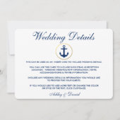 Nautical Blue Stripes Weddenschap Details Invoegen Kaart (Voorkant)