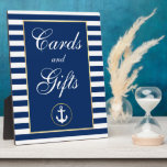 Nautical Blue Stripes Wedding Cards Gifts Fotoplaat<br><div class="desc">Nautical Blue Stripes Gold Wedding-kaarten</div>