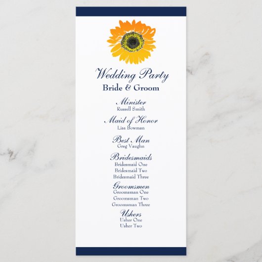 Nautical Blue Stripes Zonnebloem Wedding Programma Programmakaart (Voorkant)