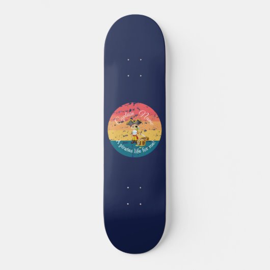 Nautical Blue Sunset Boy Pirate Skateboard (Voorkant)