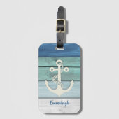 Nautical Blue Turquoise Distress Wood Anchor Bagagelabel (Voorkant (verticaal))
