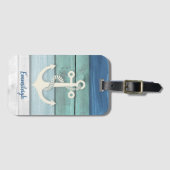 Nautical Blue Turquoise Distress Wood Anchor Bagagelabel (Voorkant (horizontaal))