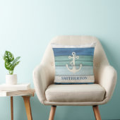 Nautical Blue Turquoise White Anchor Ocean Beach Kussen (Stoel)
