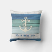 Nautical Blue Turquoise White Anchor Ocean Beach Kussen (Achterkant)