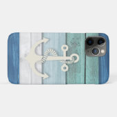 Nautical Blue Turquoise White Wood Anchor Case-Mate iPhone Case (Achterkant (horizontaal))