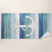 Nautical Blue Turquoise White Wood Anchor Strandlaken (Voorkant)