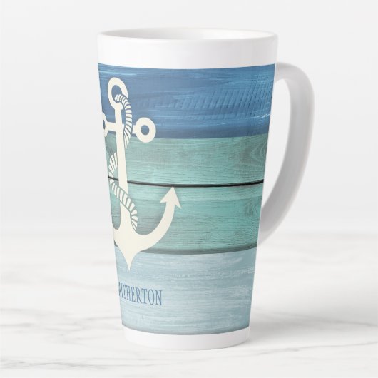 Nautical Blue Turquoise Wood Anchor Latte Mok (Rechterhoek)