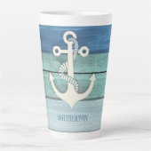 Nautical Blue Turquoise Wood Anchor Latte Mok (Voorkant)