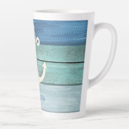 Nautical Blue Turquoise Wood Anchor Latte Mok