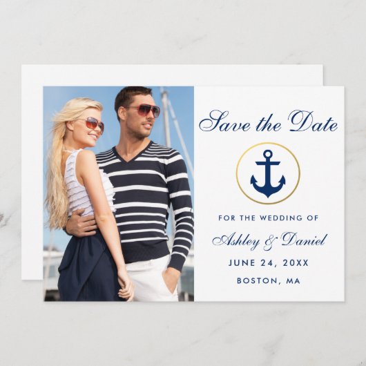Nautical Blue van het huwelijk sparen de Datum Fot Save The Date (Voorkant / Achterkant)