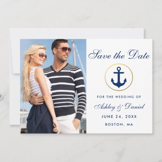 Nautical Blue van het huwelijk sparen de Datum Fot Save The Date (Voorkant)