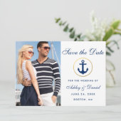 Nautical Blue van het huwelijk sparen de Datum Fot Save The Date (Staand voorkant)