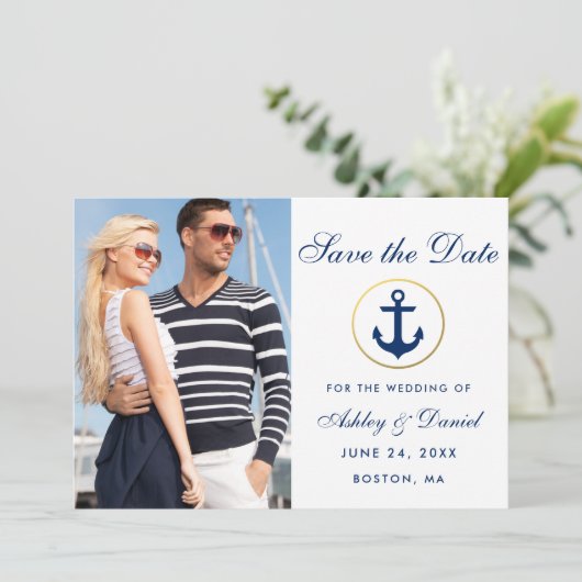 Nautical Blue van het huwelijk sparen de Datum Fot Save The Date (Staand voorkant)