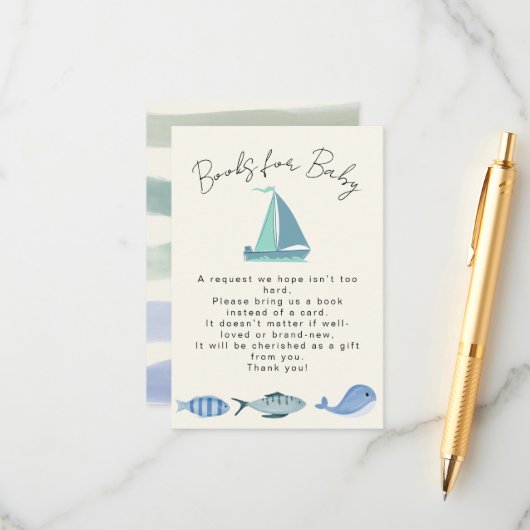 Nautical Blue Vooks For Baby Simple Boy´s Shower Informatiekaartje (Voorkant / Achterkant in situ)