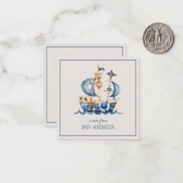 Nautical Blue Watercolor Ship Personalized Notitiekaartje