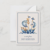 Nautical Blue Watercolor Ship Personalized Notitiekaartje (Voorkant)