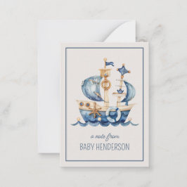 Nautical Blue Watercolor Ship Personalized Notitiekaartje