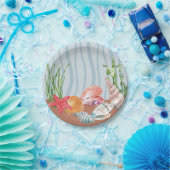 Nautical Blue Waterverf Seashell Beach Weddenschap Papieren Bordje (Feest)