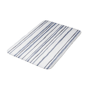 Nautical Blue Waterverf Striped Bath Mat