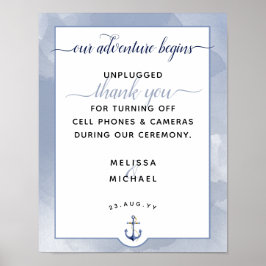 #Nautical Blue Waterverf #Unplugged Wedding Sign Poster