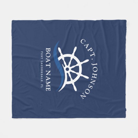 Nautical Blue Wave Navy Kapitein Schip Helm Boot Fleece Deken (Voorkant (Horizontaal))