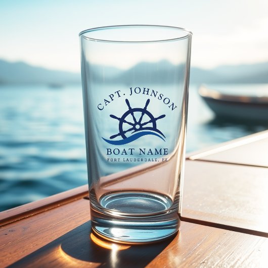Nautical Blue Wave Navy Kapitein Schip Helm Boot Glas