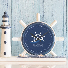 Nautical Blue Wave Navy Kapitein Schip Helm Boot Ronde Klok