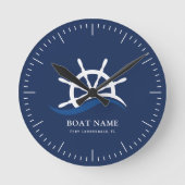 Nautical Blue Wave Navy Kapitein Schip Helm Boot Ronde Klok (Voorkant)