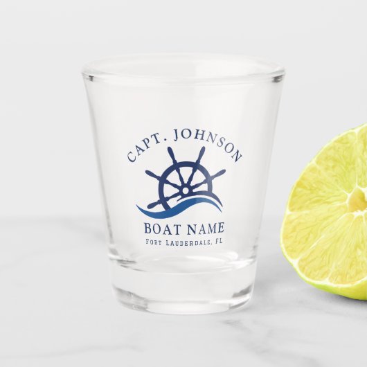 Nautical Blue Wave Navy Kapitein Schip Helm Boot Shot Glas (Voorkant)
