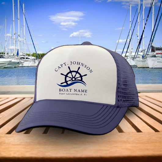 Nautical Blue Wave Navy Kapitein Schip Helm Boot Trucker Pet