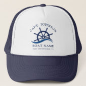 Nautical Blue Wave Navy Kapitein Schip Helm Boot Trucker Pet (Voorkant)