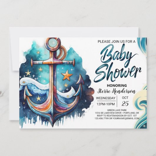 Nautical Blue Waves Baby shower Kaart (Voorkant)