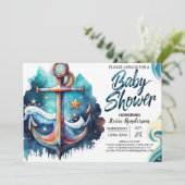 Nautical Blue Waves Baby shower Kaart (Staand voorkant)