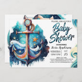 Nautical Blue Waves Baby shower Kaart (Voorkant / Achterkant)