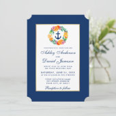 Nautical Blue Wedding Floral Uitnodiging B (Staand voorkant)