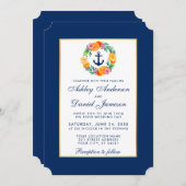 Nautical Blue Wedding Floral Uitnodiging B (Voorkant / Achterkant)