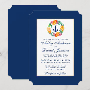 Nautical Blue Wedding Floral Uitnodiging B