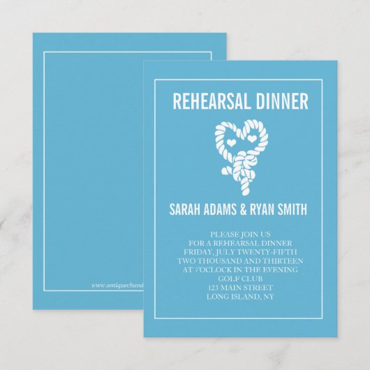 Nautical Blue Wedding Rehearsal Dinner Invitations Kaart (Voorkant / Achterkant)