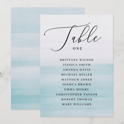 Nautical Blue Wedding Seating Chart. Elegant Ocean Kaart (Voorkant / Achterkant)